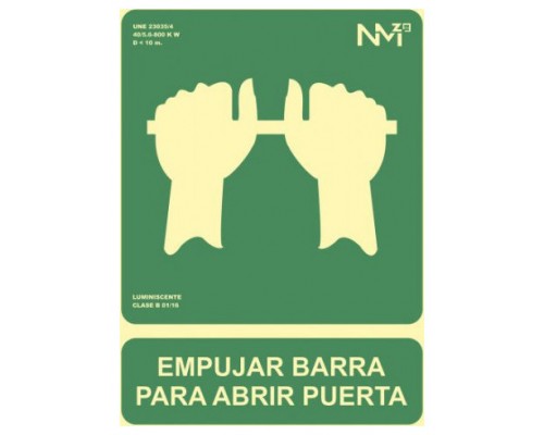 SEÑAL "EMPUJAR BARRA PARA ABRIR PUERTA" 224X300 PVC VERDE ARCHIVO 2000 6170-01H VE (Espera 4 dias)